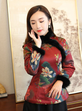 妈妈装加厚夹棉民族风旗袍上衣