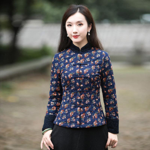 上衣加厚保暖仿棉麻复古洋气民族风女装 3冬季 加棉旗袍小袄唐装