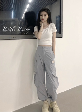 （BottleBunny）酷妹春夏工装裤束脚军工裤
