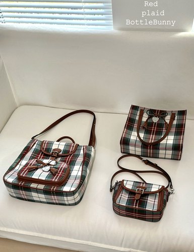 (BottleBunny)红格纹小托特包马鞍包