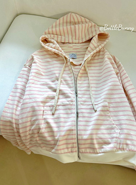 BottleBunny’特定粉色条纹外套粉色纯色卫衣外套