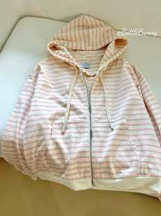 BottleBunny’特定粉色条纹外套粉色纯色卫衣外套