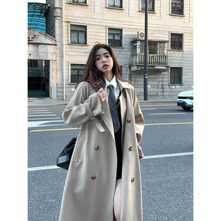 外套大衣女 双排扣翻领气质休闲中长款 Adan小首尔廓形风衣春季 韩版