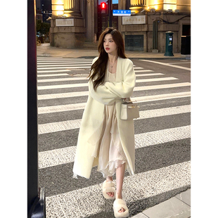 韩版 Adan 秋款 开衫 宽松百搭加厚保暖毛衣外套女 白色仿水貂毛长款