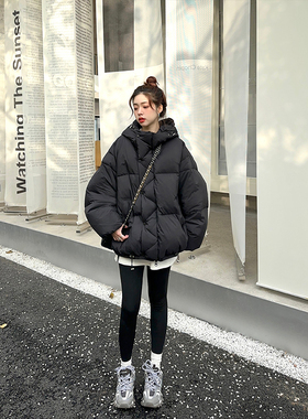 Adan 胖嘟嘟鹅绒羽绒服女冬季韩版纯色宽松加厚保暖连帽面包外套