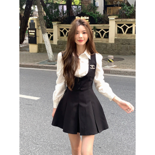 显瘦黑色气质百搭A字型连衣裙女 裙修身 Adan 春夏U型领学院风西装