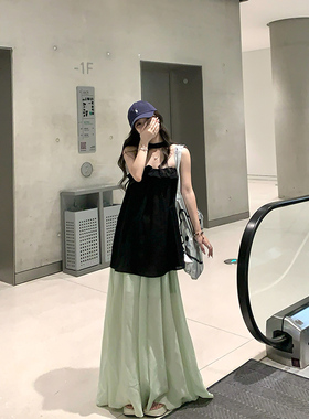 Adan轻薄阔腿裤夏季新款韩系高腰宽松设计感气质温柔拖地裙裤女