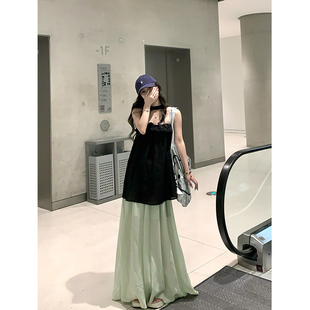 韩系高腰宽松设计感气质温柔拖地裙裤 新款 女 夏季 Adan轻薄阔腿裤