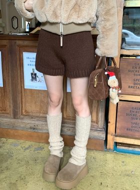 Adan针织短裤秋冬韩系休闲高腰百搭显瘦小个子显腿长羊毛直筒裤女