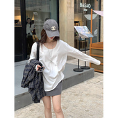 通勤宽松显瘦休闲长袖 Adan 韩版 春季 上衣女 万能百搭U领白色打底衫