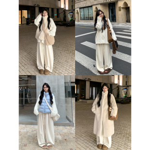 Adan仿羊绒大阔腿加绒卫裤 女 秋冬韩系宽松百搭软糯显瘦休闲直筒裤