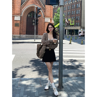 Adan百搭miu风半身裙春秋韩版 百搭高腰显瘦通勤黑色气质A字短裙女