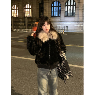 夹克女 复古韩系休闲百搭加厚保暖短款 Adan 毛领仿羊羔毛外套冬季