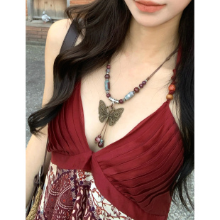 Adan波西米亚风蝴蝶吊坠项链复古民族风小众新中式 异域挂脖毛衣链