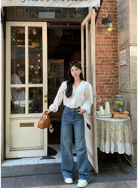 Adan露丝同款窄版直筒牛仔裤春夏韩版高腰显瘦百搭通勤弹力长裤女