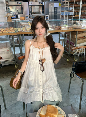 Adan 蕾丝拼接叠穿吊带裙春夏韩系甜美宽松百搭内搭花边连衣裙女