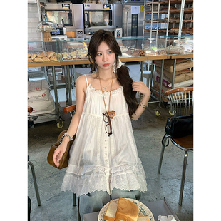 Adan 蕾丝拼接叠穿吊带裙春夏韩系甜美宽松百搭内搭花边连衣裙女