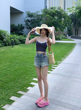 Adan 磨毛边牛仔短裤夏季韩版高腰显瘦百搭显腿长做旧水洗热裤女