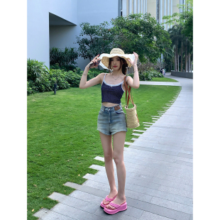 高腰显瘦百搭显腿长做旧水洗热裤 Adan 韩版 夏季 女 磨毛边牛仔短裤