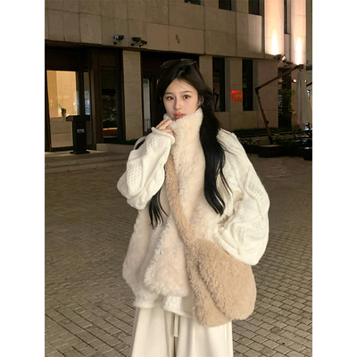 Adan 立领仿羊羔毛马甲冬季韩系软糯宽松加厚皮毛一体无袖外套女