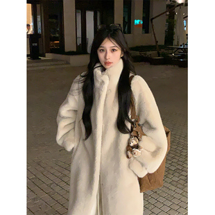 宽松休闲慵懒加厚皮毛一体毛毛大衣女 韩版 Adan仿兔毛长款 外套冬季
