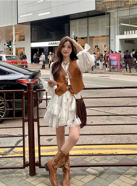 Adan 明线马甲复古百搭单排扣波西米亚风叠穿外穿短款无袖背心女