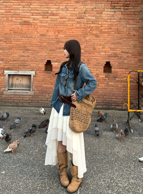 Adan层次雪纺半身裙2026春夏温柔韩系气质度假中长款飘逸A字裙女