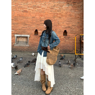 Adan层次雪纺半身裙2026春夏温柔韩系气质度假中长款 飘逸A字裙女