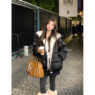 Adan狐狸毛皮草连帽白鸭绒羽绒服2025冬季 加厚保暖休闲棉服外套女