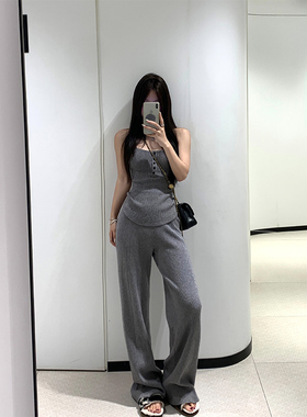 Adan 挂脖针织套装秋冬修身显瘦羊毛背心高腰百搭显腿长针织裤女