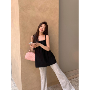 Adan黑色绑带吊带夏季新款韩版宽松显瘦甜美设计感无袖通勤上衣女