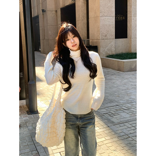 显瘦百搭针织长袖 秋冬韩系修身 内搭上衣女 肌理感高领打底衫 Adan