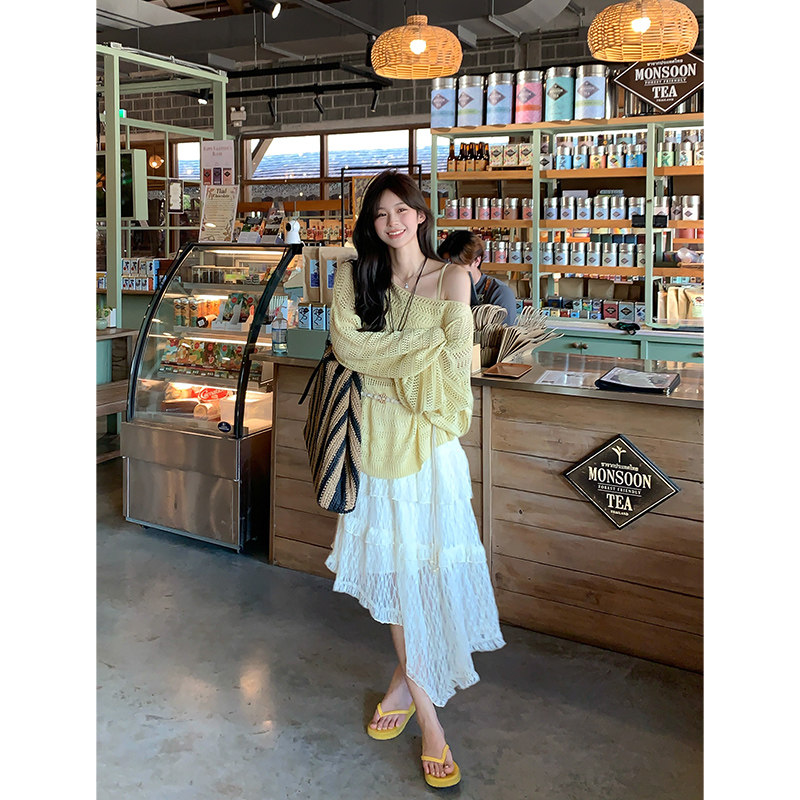 DDang 流浪不规则蕾丝半身裙夏季法式高腰显瘦百搭设计感A字裙女