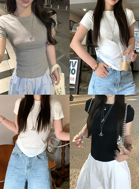 Adan 正肩短袖夏季韩系修身显瘦百搭休闲圆领内搭打底基础T恤女
