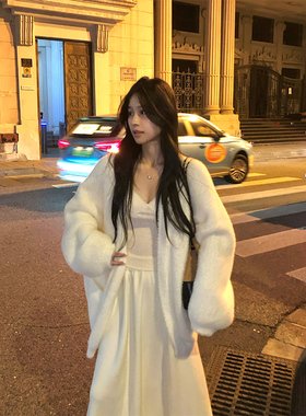 Adan仿水貂毛短毛衣秋季韩版宽松显瘦加厚慵懒温柔针织开衫外套女