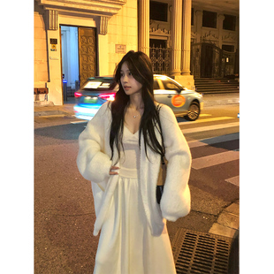 外套女 宽松显瘦加厚慵懒温柔针织开衫 Adan仿水貂毛短毛衣秋季 韩版