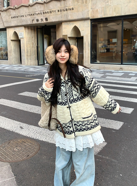 Adan 费尔岛牛角扣毛衣秋冬韩系复古休闲慵懒软糯羊毛针织开衫女