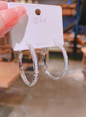 925银针夸张镶钻大耳圈