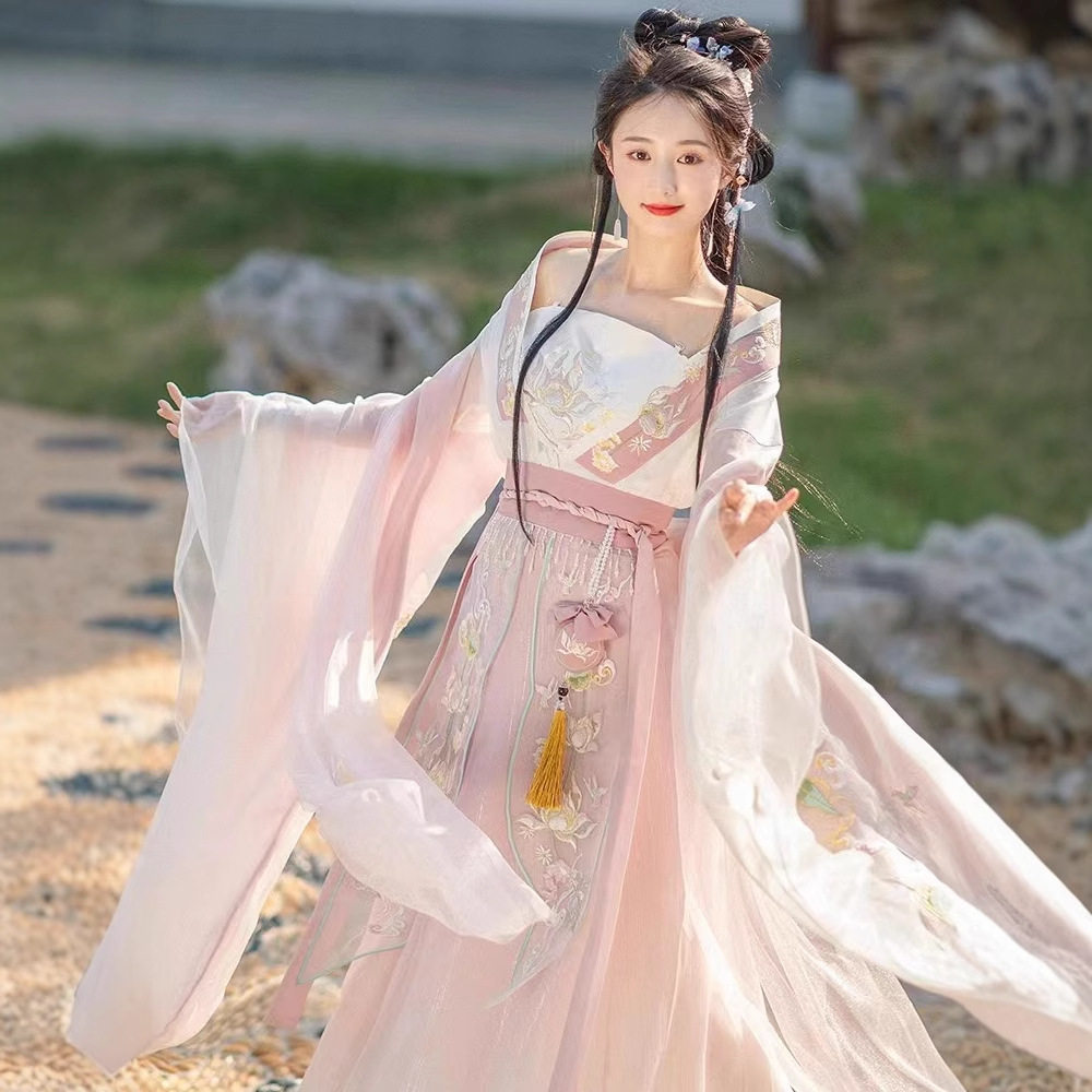 原创汉服女绣花齐腰对襟襦裙魏晋南北朝秋款古风大袖衫春夏中国