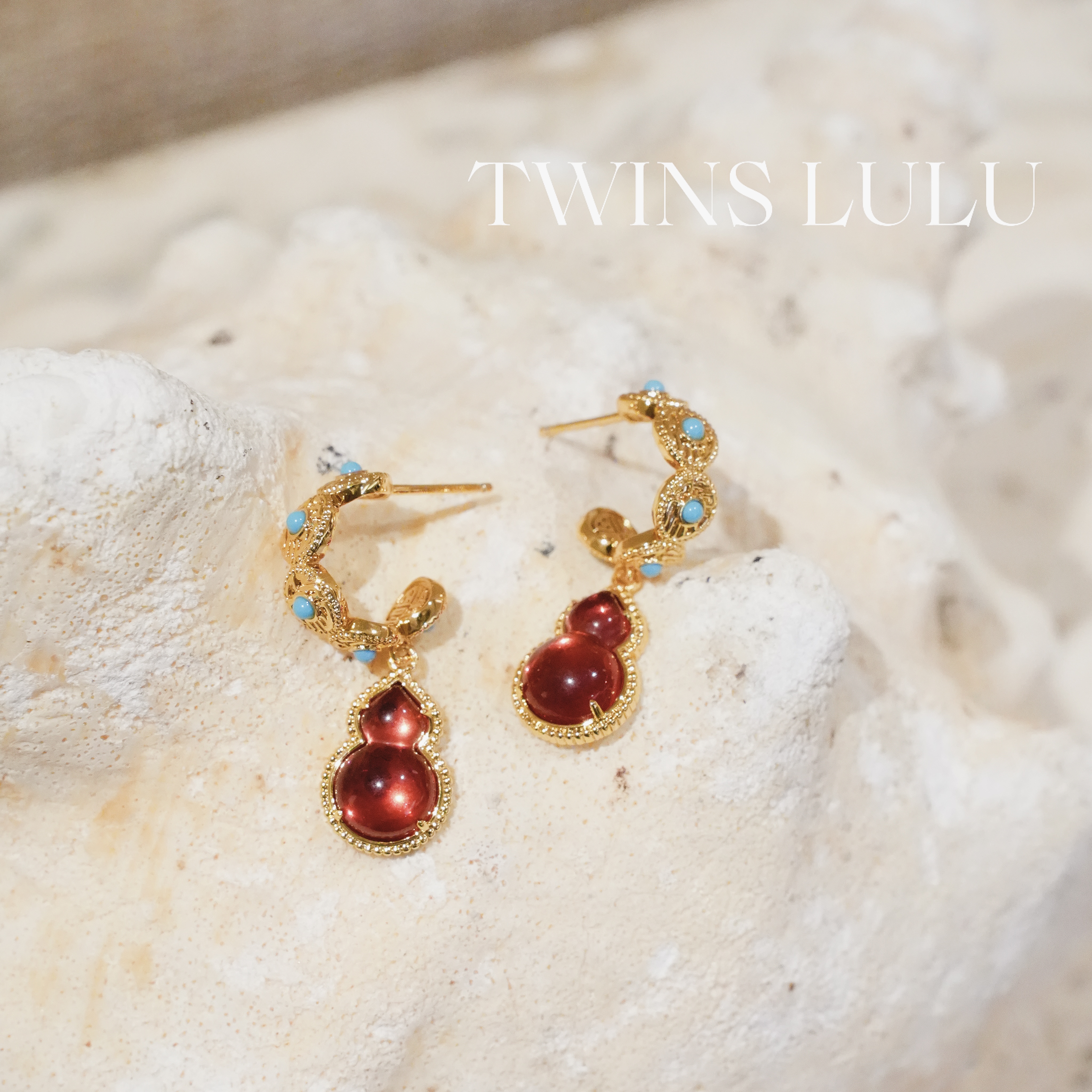 TWINSLULU轻奢红色葫芦耳环