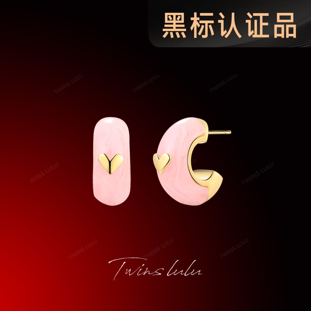 TWINSLULU法式粉色爱心耳环