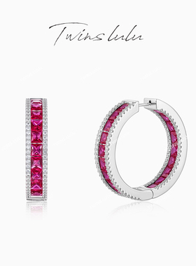 TWINS LULU小众轻奢风圆形红宝圈圈耳环TSL10503