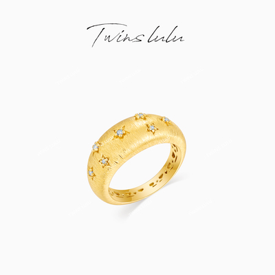 TWINSLULU轻奢气质小众五角星拉丝戒指TSS7717情人节礼物