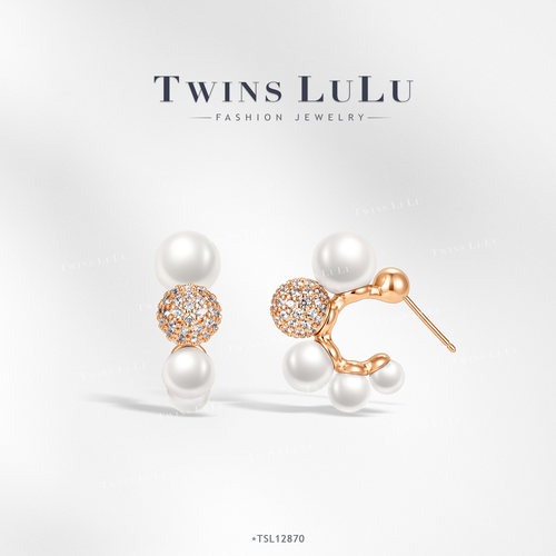TWINS LULU【云团】精致简约玫瑰金色珠珠耳环TSL12870
