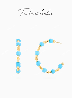 TWINS LULU复古风个性小众蓝色珠珠C型耳环TSL3037女神节礼物