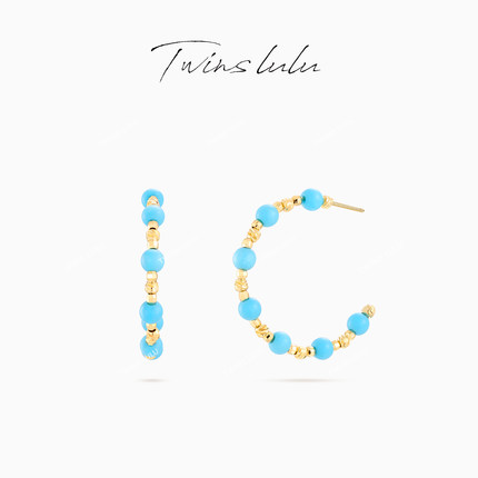 TWINS LULU复古风个性小众蓝色珠珠C型耳环TSL3037