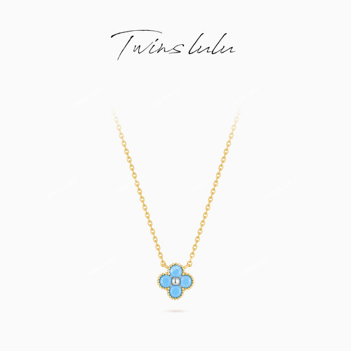 TWINS LULU 镀K金 经典精致气质高级感蓝色四叶项链TSJ8534