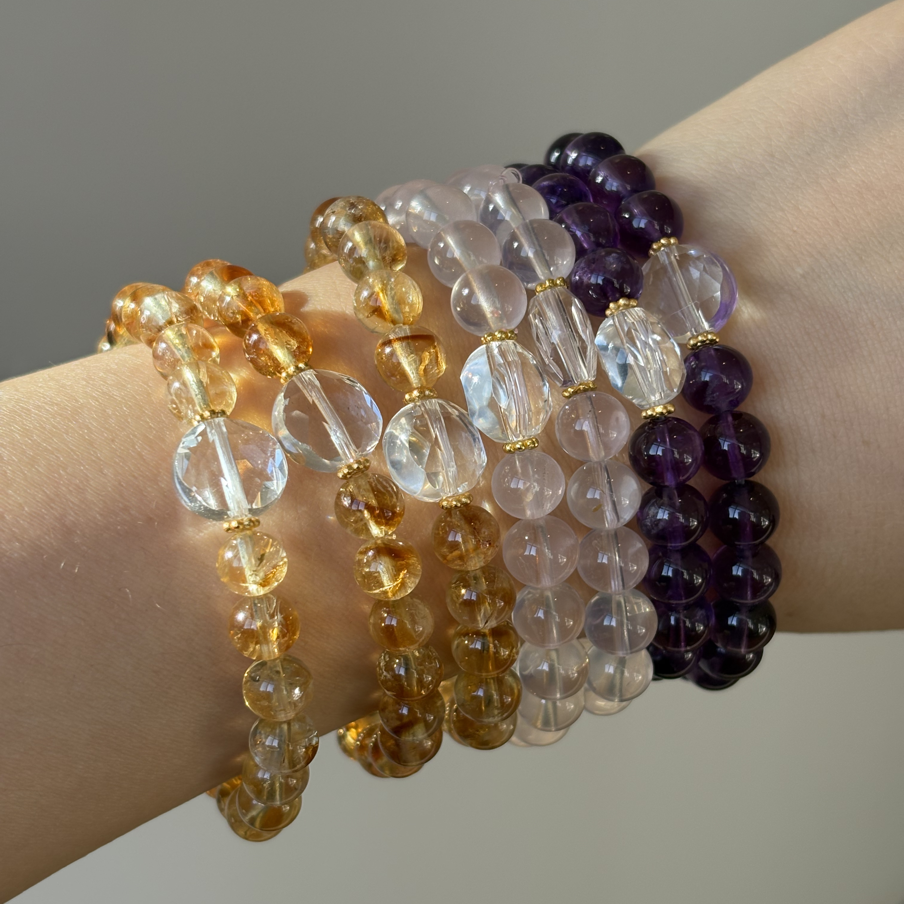 花桐里  天然黄水晶紫水晶粉水晶切面白水晶六芒星银手串