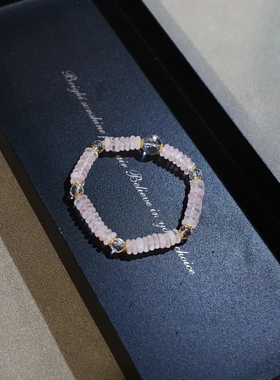 粉晶算盘珠 白水晶 925纯银镀金手串