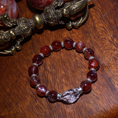 花桐里  红胶花闪灵钻S925复古银手串